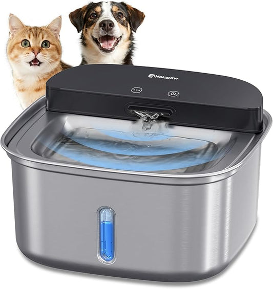 Wireless Cat Water Fountain Stainless Steel, 128oz/3.78L Cordless Automatic Water Dispenser for Cats and Dogs, Battery Operated Drinking Fountain for Pets with Motion Sensor, Ultra Quiet Pump