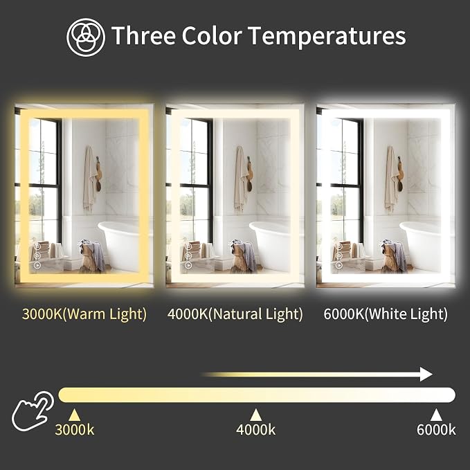 Koonmi 48"x32" LED Mirror for Bathroom, 90CRI Anti-Fog Vanity Mirror