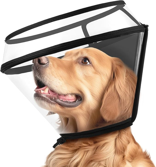 Dog Cone Collar for After Surgery,Transparent Dog Cones Alternative for Small Large Medium Size Dogs,Adjustable Depth Pet Recovery Collars,Elizabethan Collar for Dogs Stop Licking Wound(L)