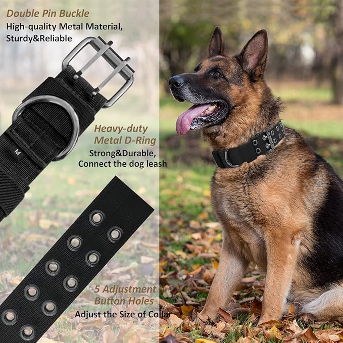 Tactical Dog Collar Military Adjustable Dog Collars Soft Nylon Training Collar with Patch Heavy Duty Metal Buckle Collars for Medium Large Dogs (Light Pink, XL)