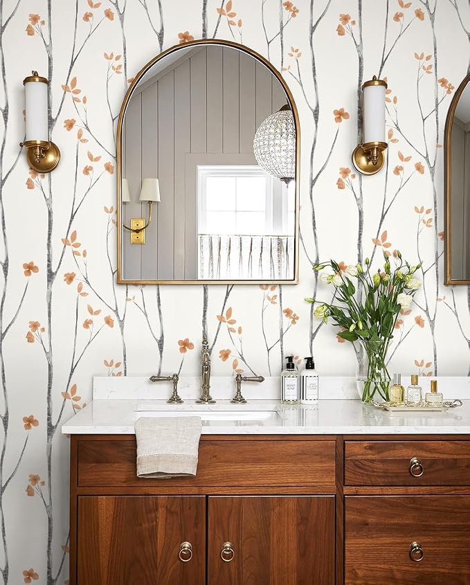 Timeet Boho Peel and Stick Wallpaper Floral Wall Paper Tree Contact Paper White