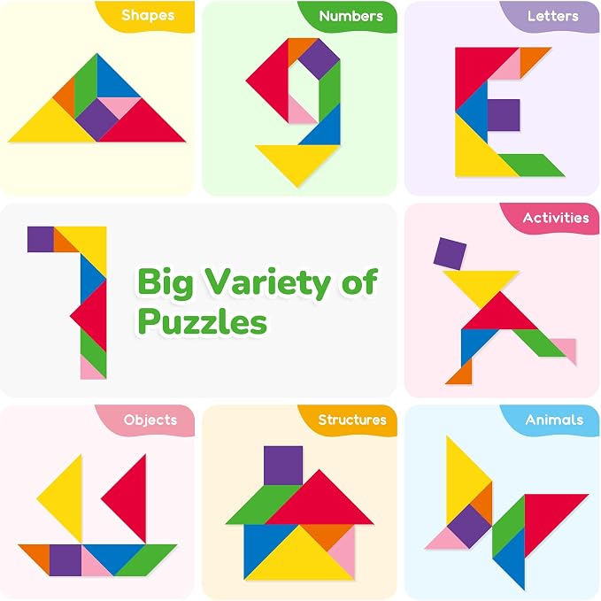 BenBen Magnetic Tangram Puzzle, Wooden Travel Toys Ages 4-8 8-12 | Wooden Dual-Sided Magnetic Board, Travel Games for Road Trips, Car Toys for Kids, STEM Educational IQ Book