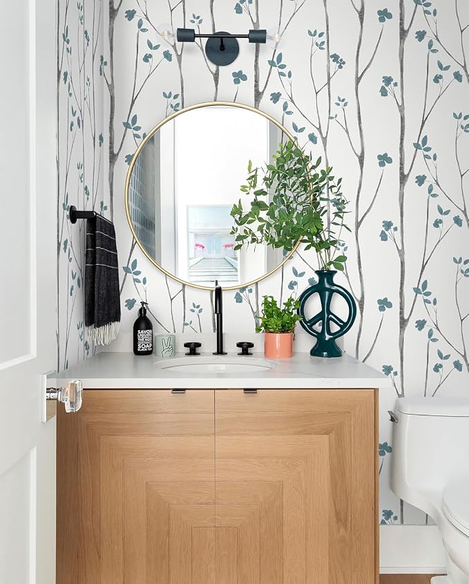 Timeet Blue White Floral Leaf Boho Wallpaper 16.14"x118.11" Self-Adhesive