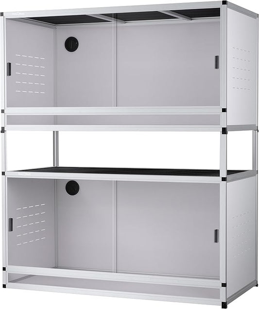 PVC Reptile Enclosures 4'x2'x2' Stackable 120 Gallon ToxiRium Large Reptile Terrarium for Bearded Dragon Space Efficient Lizard Snake, Wide Lounge Vivarium with Sliding Doors Lock-2pcs with spacers