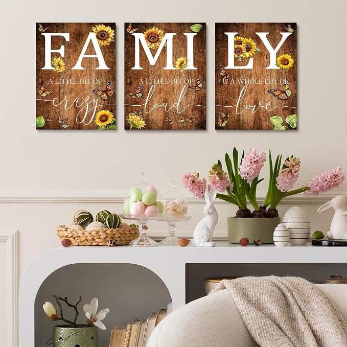GUBIYU Farmhouse Family Wall Art Set of 3, Rustic Wall Decor