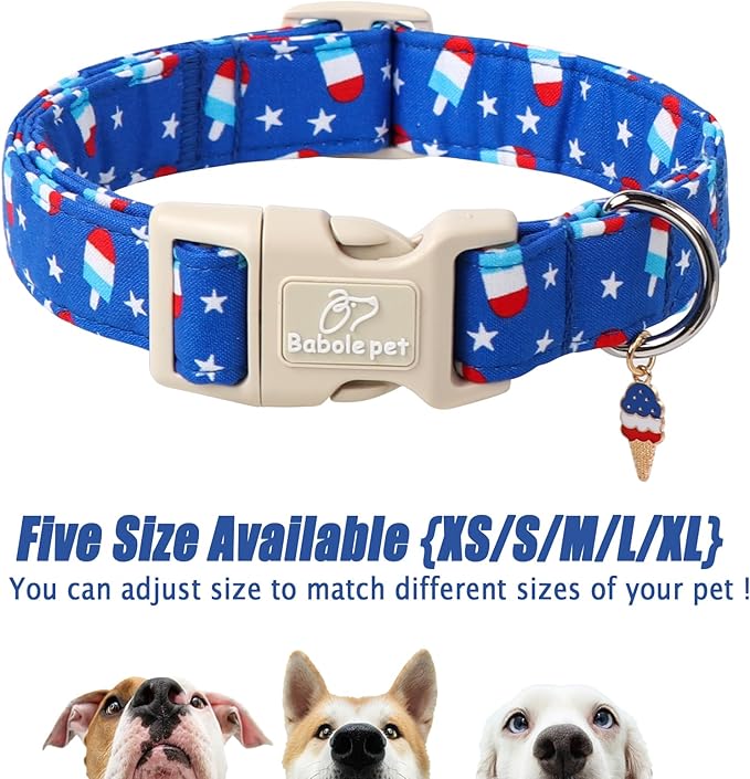 4th of July Dog Collar, Summer Popsicle Patriotic Dog Collars for Puppy Small Dogs, Adjustable Lightweight Quick-Release Buckle Collar for Boy&Girl Dogs XS