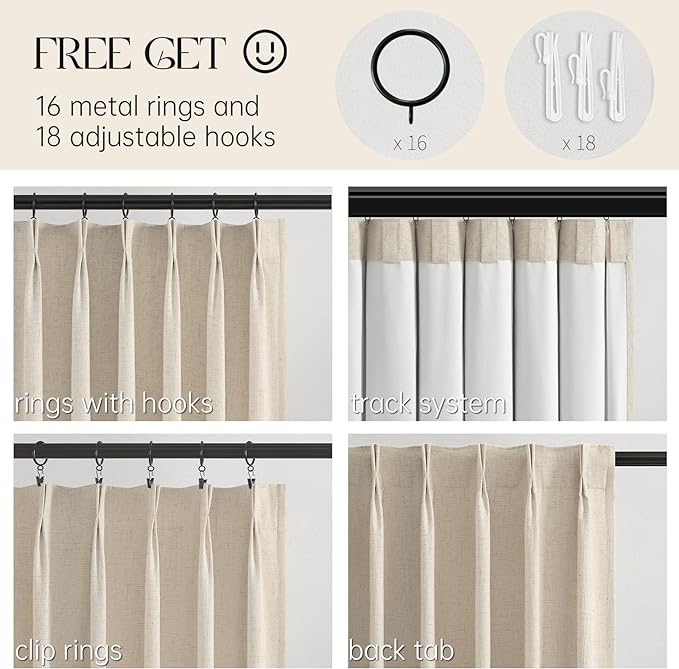 Topfinel 100 Inch Long Tan Black Out Custom Drapery Panels, Burlap Opaque Double Pinch Pleated Window Coverings, Kids Heat Blocking Back Tab Curtains
