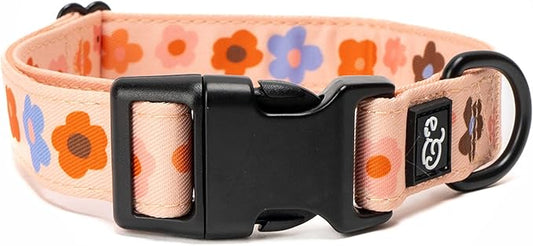 Lucy & Co. Let's Groove Adjustable Dog Collar- Cute Designer Pet Collar for Small, Medium, Large Dogs- Buckle Closure Dog Accessories, Large, Purple & Coral Floral