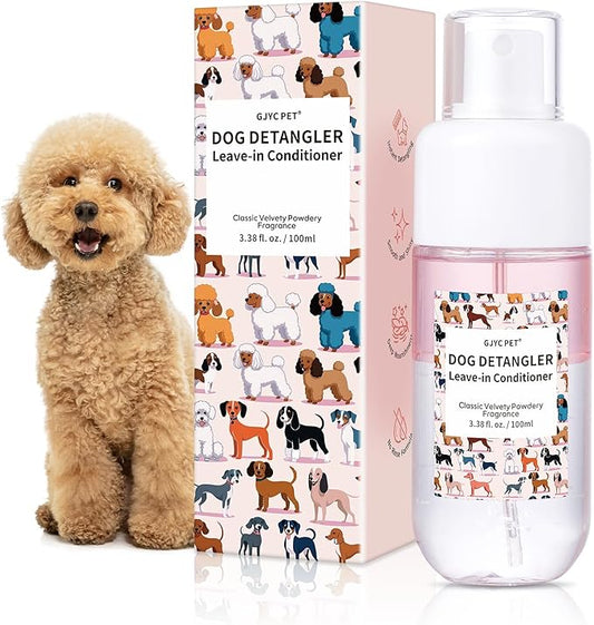 Dog Detangler & Dematting Spray - Leave-in Conditioner, Classic Powdery Scent | Infused with Coconut Oil, Jojoba Oil, and Squalane for Easy, Tangle-Free Grooming - 3.38 fl. oz
