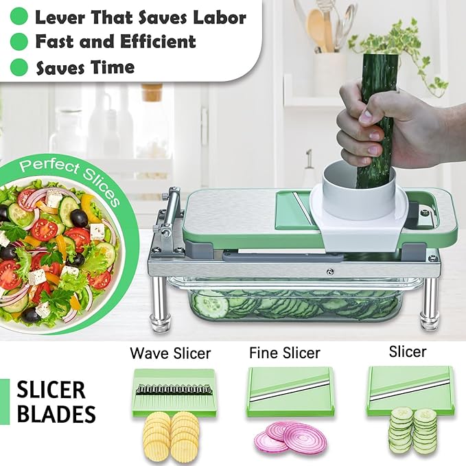 Stainless steel Vegetable Chopper, Veggie Chopper With 8 Blades, Onion Dicer with Container, Food Cutter & Grater Mandoline Slicer