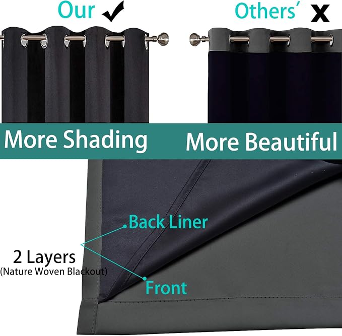 Yakamok Full Shade Curtain Panels, Heavy Duty Lined Curtains 84 Inches Long