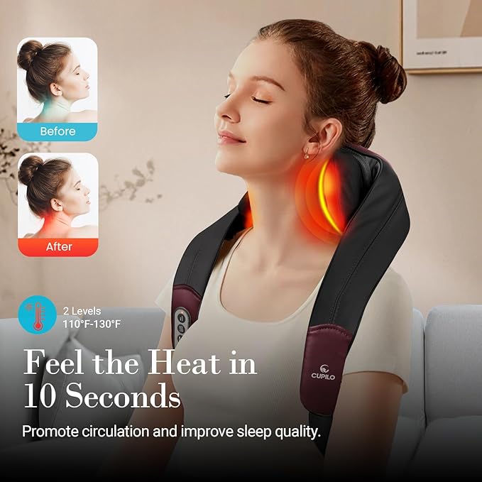 Shiatsu Neck Massager with Heat - Ideal Gift for Her,Him Cordless 4D Expert Neck Shoulder Massage for Pain Relief,Upgarded Kneading Massager for Muscle Relaxation