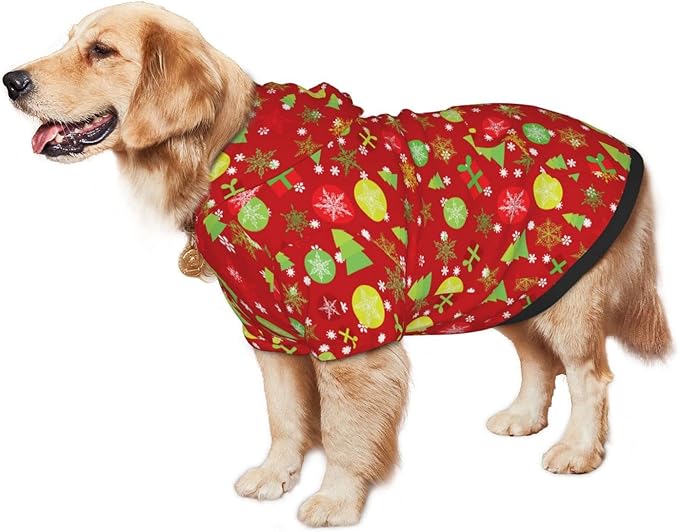 Christmas Tree Print Hoodie,Christmas Cosplay Dog Clothes with Pocket and Hat Winter Clothes Sweaters X-Small