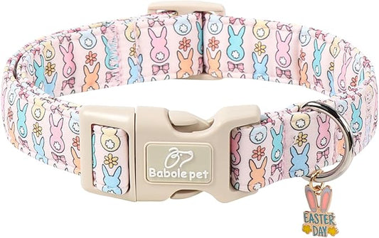 Easter Dog Collar for Small Dogs - Pastel Bunny Easter Collars for Female Dogs, Cute Spring Girl Dog Collar, Lightweight Adjustable Cartoon Holiday Pet Collars S