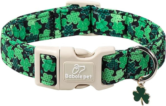 St Patricks Day Dog Collar for Giant Large Dogs - Green Lucky Clover Dog Collars, Lightweight Adjustable Irish Festival Shamrock Dogs Collars with Quick Release Buckle XL