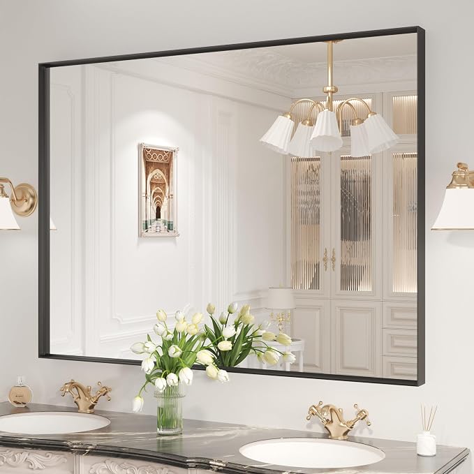 LOAAO Black Bathroom Mirror 48"X40"