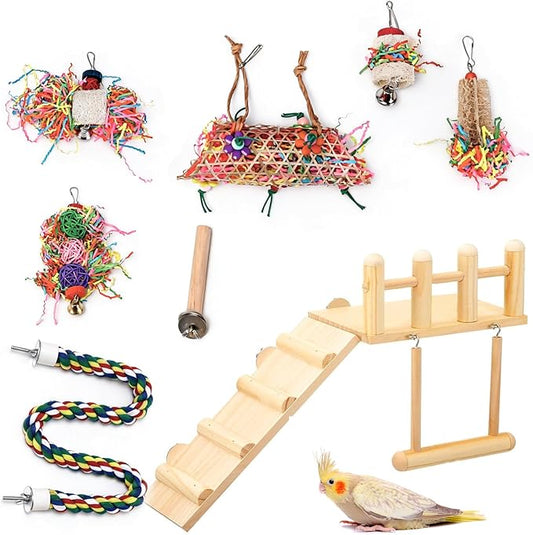Morezi Bird Swing for cage Parakeet Parrot Swing Wood Ladder Toy Accessories Play Gym Budgie Perch Hammock Budgerigar Conure Cockatiel mynah Finches Toys for Small Medium Breeds