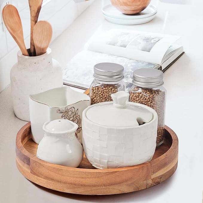 [ 2 Pack ] 12 Inch Acacia Wood Lazy Susan Organizer for Cabinet, Lazy Susan Turntable for Countertop Table Pantry, Kitchen Turntable Storege Container