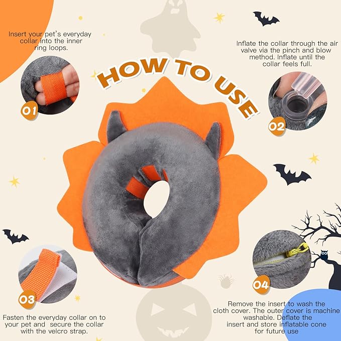 IEUUMLER Inflatable Recovery Dog Collar, Protective Donut Cone, Adjustable Soft Collar for Dog and Cat After Surgery Prevent from Biting & Scratching EU002 - Grey Demon M+