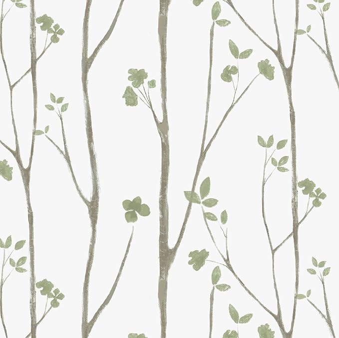 Timeet Green White Leaf Floral Boho Wallpaper 16" x 393.7" Self-Adhesive