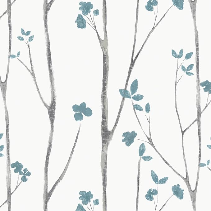 Timeet 16."x393.7"Blue Wallpaper Peel and Stick Wallpaper Leaf Wallpaper Floral