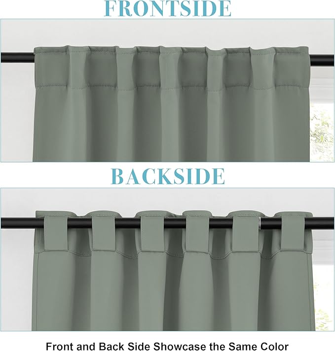 RYB HOME Sage Green Curtains for Living Room, Elegent Farmhouse Vertical Back