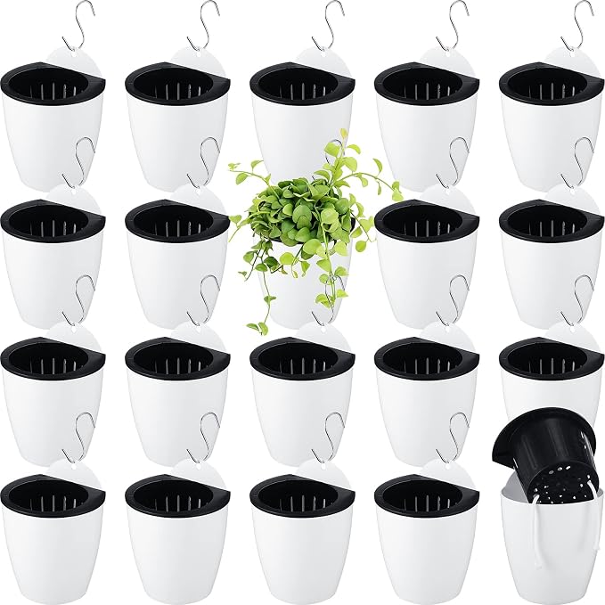 Yungyan 20 Sets 5" Self Watering Hanging Planter White Lazy Flower Pots Plastic