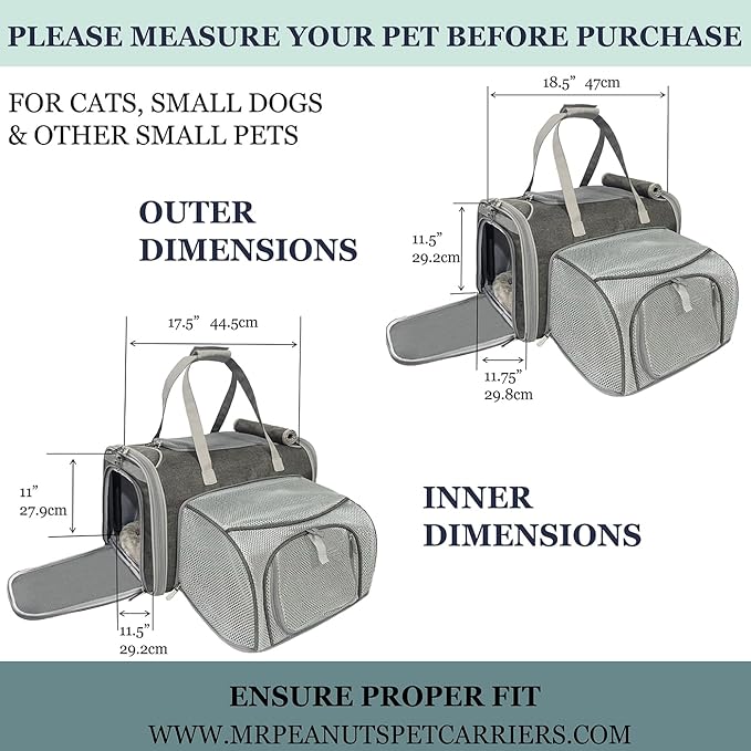 Mr. Peanut's Expandable Airline Approved Soft Sided Pet Carrier, Low Profile Gold Series Tote, Premium Brand Self Locking Zippers, Plush Faux Fleece Bedding with a Sturdy Plywood Base