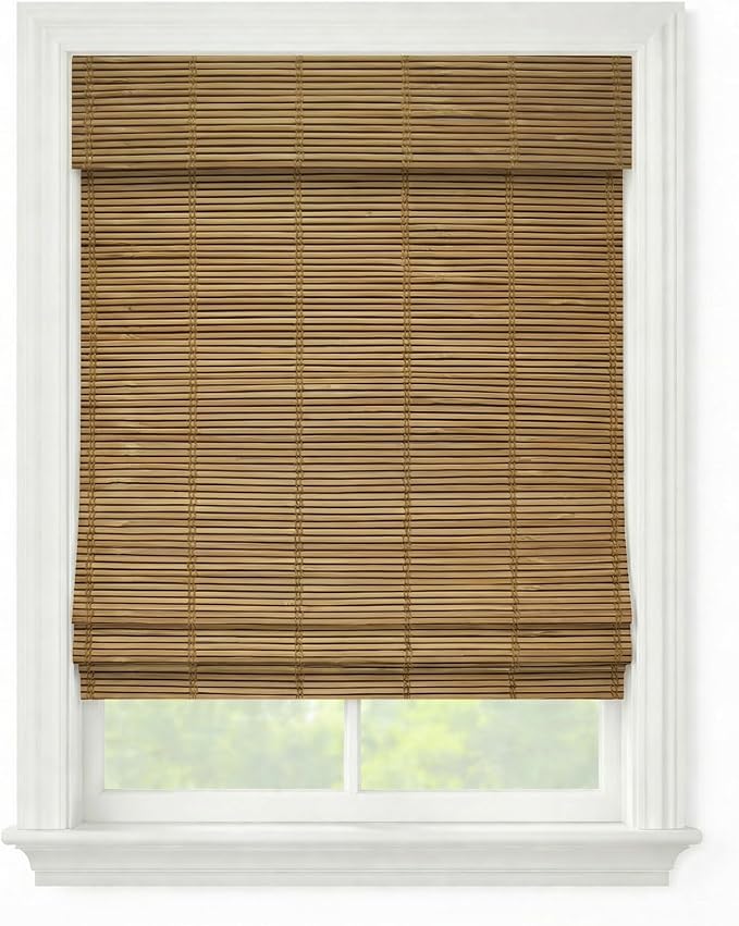 Cordless Woven Wood Roman Shades, 40W x 60H, Bayhead Natural, Sizes 20-72 Wide