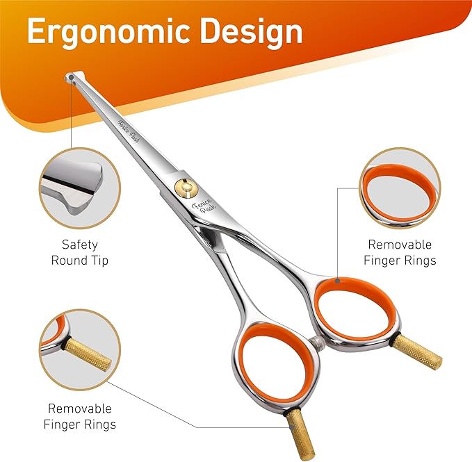 Fenice Peak 5" 3-in-1 Dog Grooming Scissors Set with Comb, Straight, Curved & Thinning Shears, Japanese 440C Stainless Steel Pet Grooming Kit for Dogs and Cats, Sharp Durable Blades