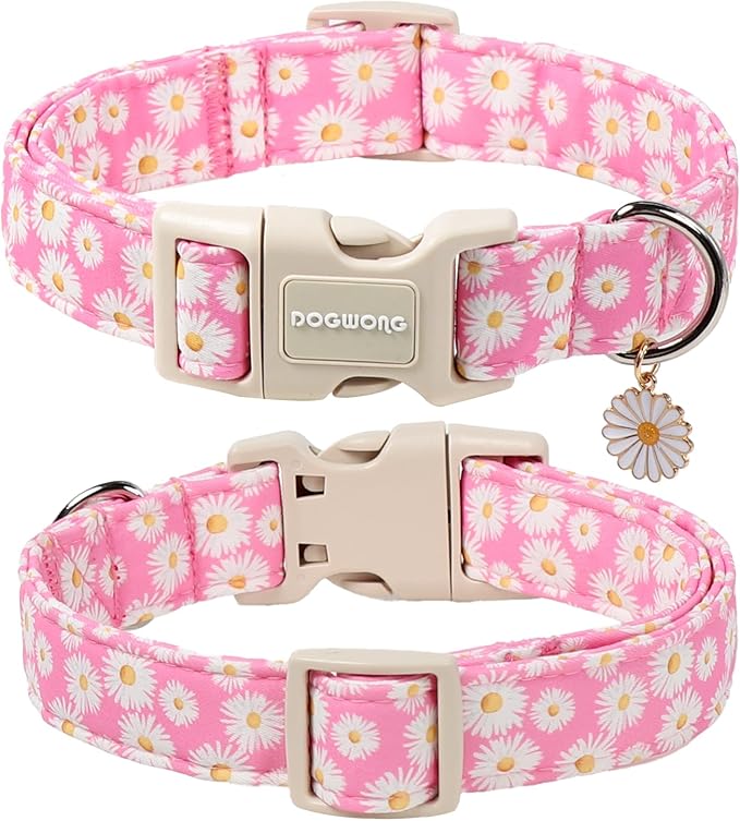 DOGWONG Flower Dog Collar-Daisy Flower Print Girl Dog Collar for Large Cute Dog Collars Spring Female Pet Gift Adjustable Heavy-Duty Soft Collar，XS