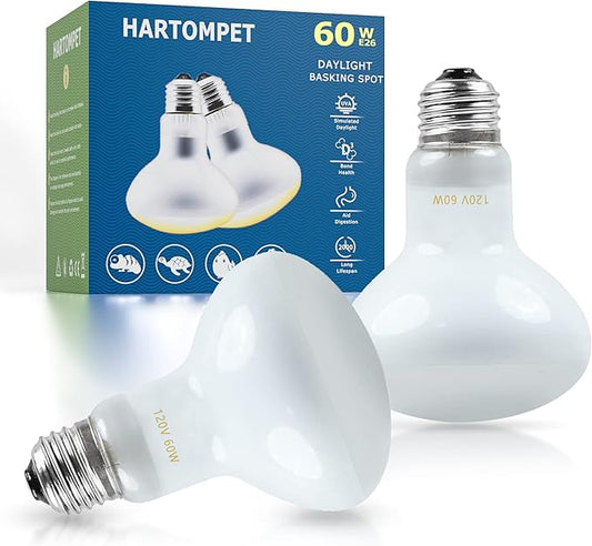 60W E26 Reptile Heat Lamp Bulbs, UVA Basking Spot Light for Bearded Dragon, Lizard, Tortoise, Chicks, Other Reptiles & Amphibians - Simulated Natural Sunlight Terrarium Heat Lamps | 2 Pack