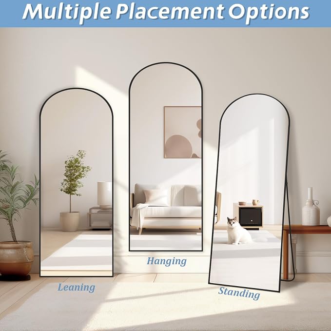 56"X18" Arched Full Length Mirror, Tempered Glass Full Body Mirror