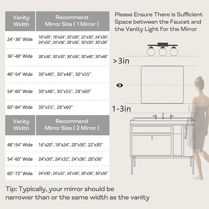 Brushed Nickel Bathroom Wall Mirror, Tempered Glass, Shatter Proof, Hangs