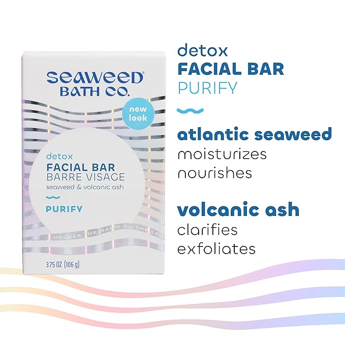 Seaweed Bath Co. Purify Detox Facial Bar Soap, 3.75 Ounce, Sustainably Harvested Seaweed, Volcanic Ash
