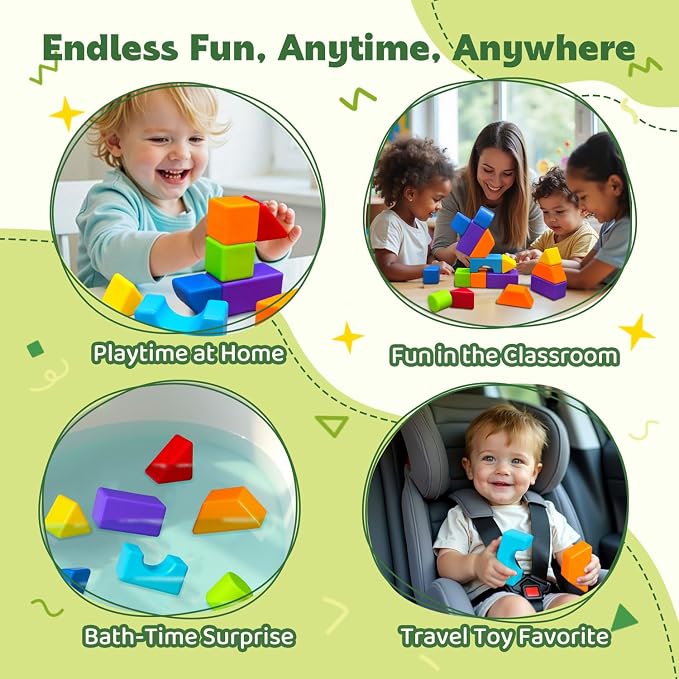 Pairez Toys Magnetic Blocks for Kids Ages 1-3, Large Building Blocks | Geometric 3D Shapes, 12 PCS Stacking Blocks Set, Montessori Sensory Toys for Toddlers, Boys & Girls, Kids Travel Toys