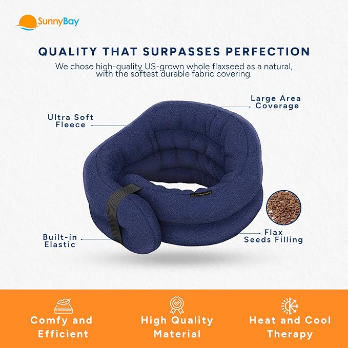 SunnyBay XL Microwave Heating Pad, Microwavable Heated Neck and Shoulder Wrap, Hands-Free Weighted Moist Hot or Cool Pack, Soft Fleece Cover and Flaxseed Filling, 30 Inch Extra-Long Length, Navy