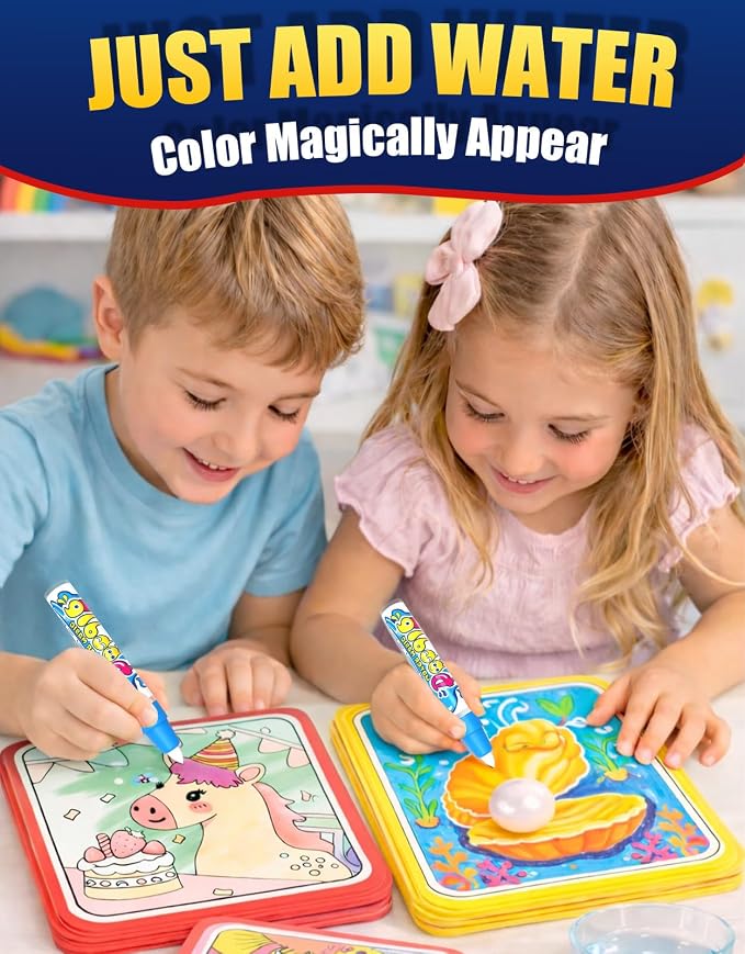 KONLE Reusable Water Painting Books, 10 Pages Dinosaur Coloring Books | Mess Free Coloring Book for Toddlers 1-3, Travel Gift for Boys & Girls, Educational Art Activity, Montessori Art