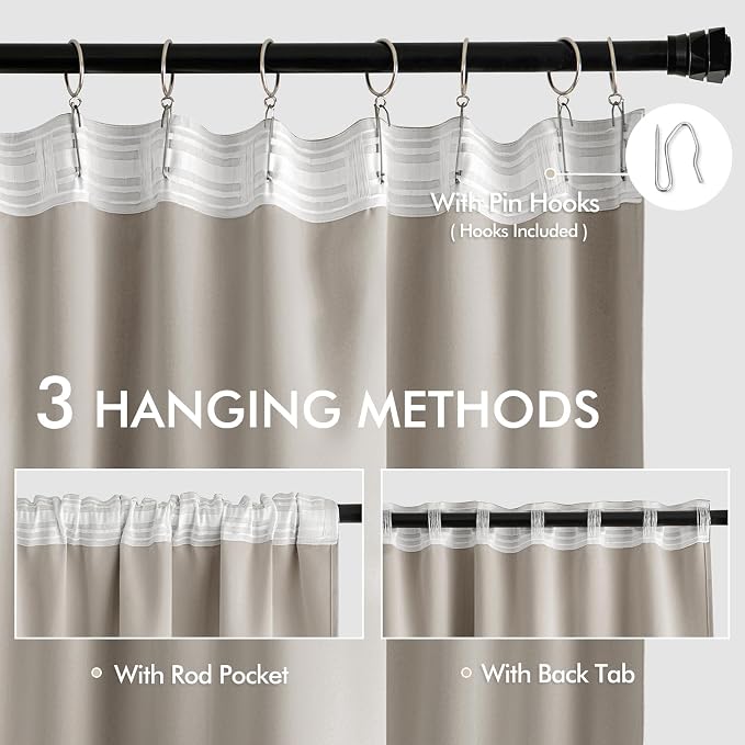 MIULEE Natural Back Tab Blackout Curtains 84 Inch Length 2 Panels Set