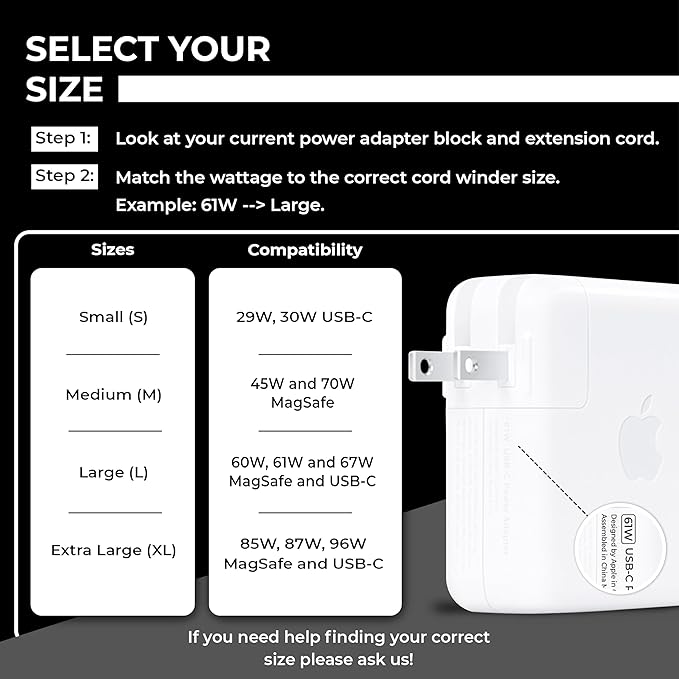 HumanCentric Cord Winder for MacBook Charger Organizer, Cable Reel for MacBook Chargers, Travel Mac Charging Case for 45W, 70W MagSafe, Apple MacBook Pro + Air Power Cord Storage Protector, Medium