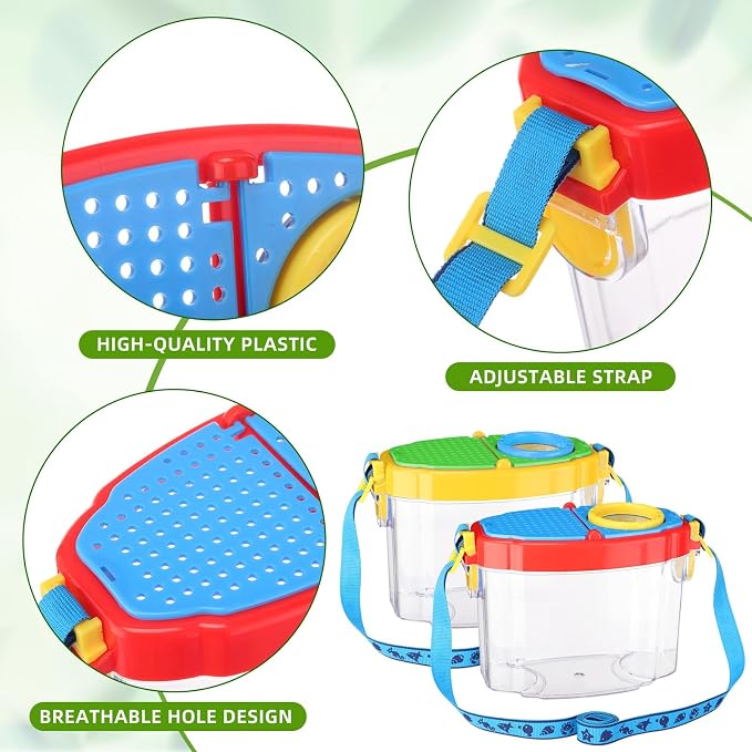 Halloscume 12 Pack Bug Catcher for Kids Insect Bug Viewer Kit with Tweezers Explorer Outdoor Set Insects Catcher Containers Magnifying Box for Children Science Nature Exploration Tool(Bright Color)