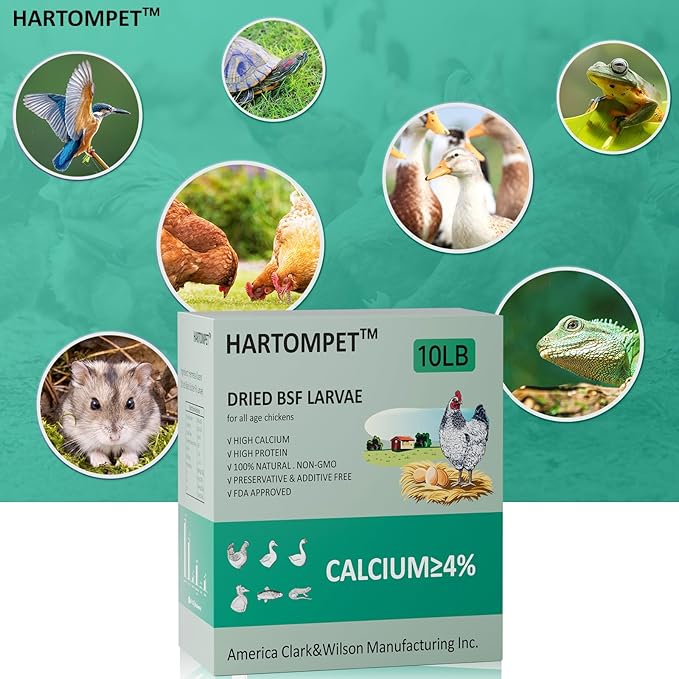 HARTOMPET Better Than Dried Mealworms for Chickens 10 lbs - 85X Calcium Than MealWorms - Non-GMO Chicken Feed Additive & Molting Supplement - black soldier fly larvae Treats for Hens, Ducks, Wild Bird