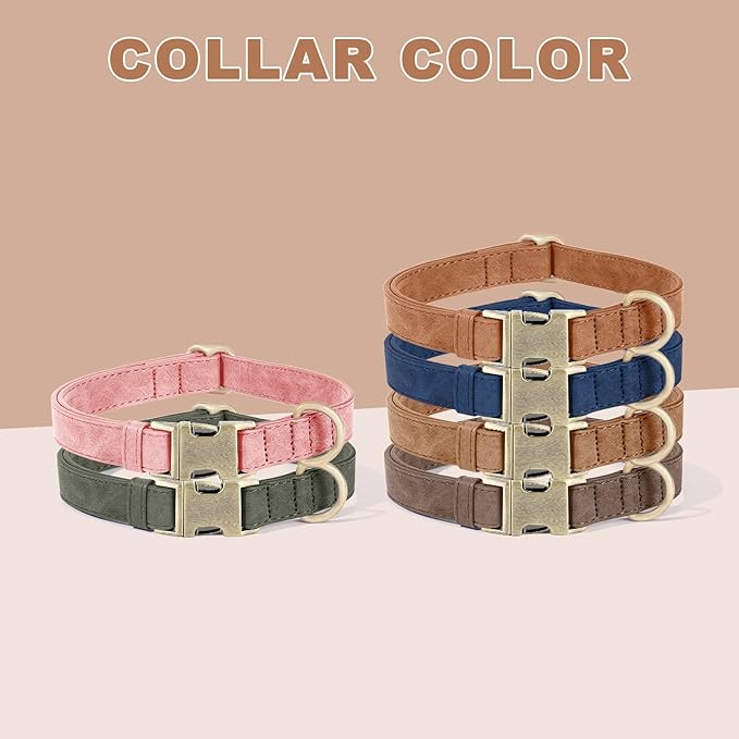 Genuine Leather Dog Collar - Adjustable Pet Collar with Quick Release Metal Buckle, Soft Skin Friendly Real Leather Collar for Small, Medium, Large Dogs (Khaki, L：Fit 15-23" Neck)