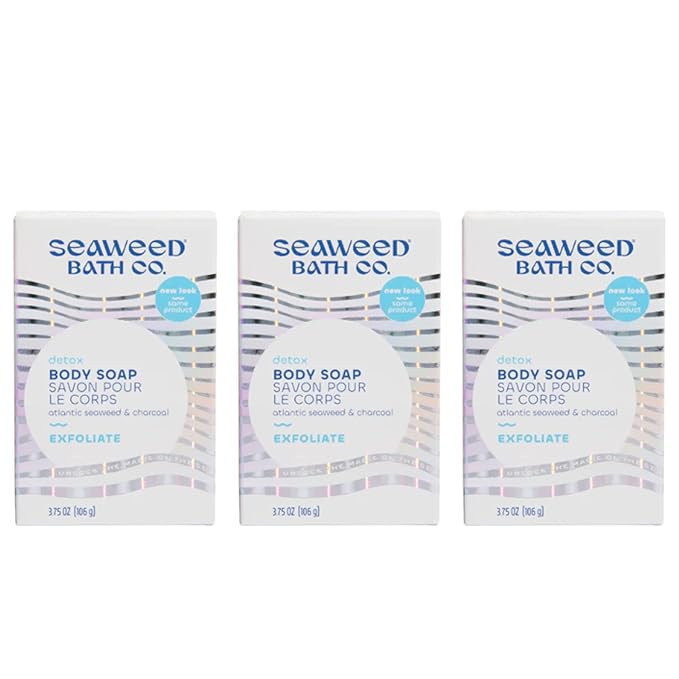 Seaweed Bath Co. Exfoliate Detox Body Soap, 3.75 Ounce (Pack of 3), Sustainably Harvested Seaweed, Charcoal