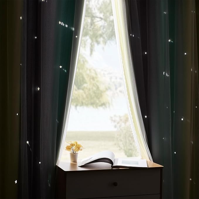 XiDi Curtains for Bedroom Decor, Rainbow GreenYellowGrey52/90/1