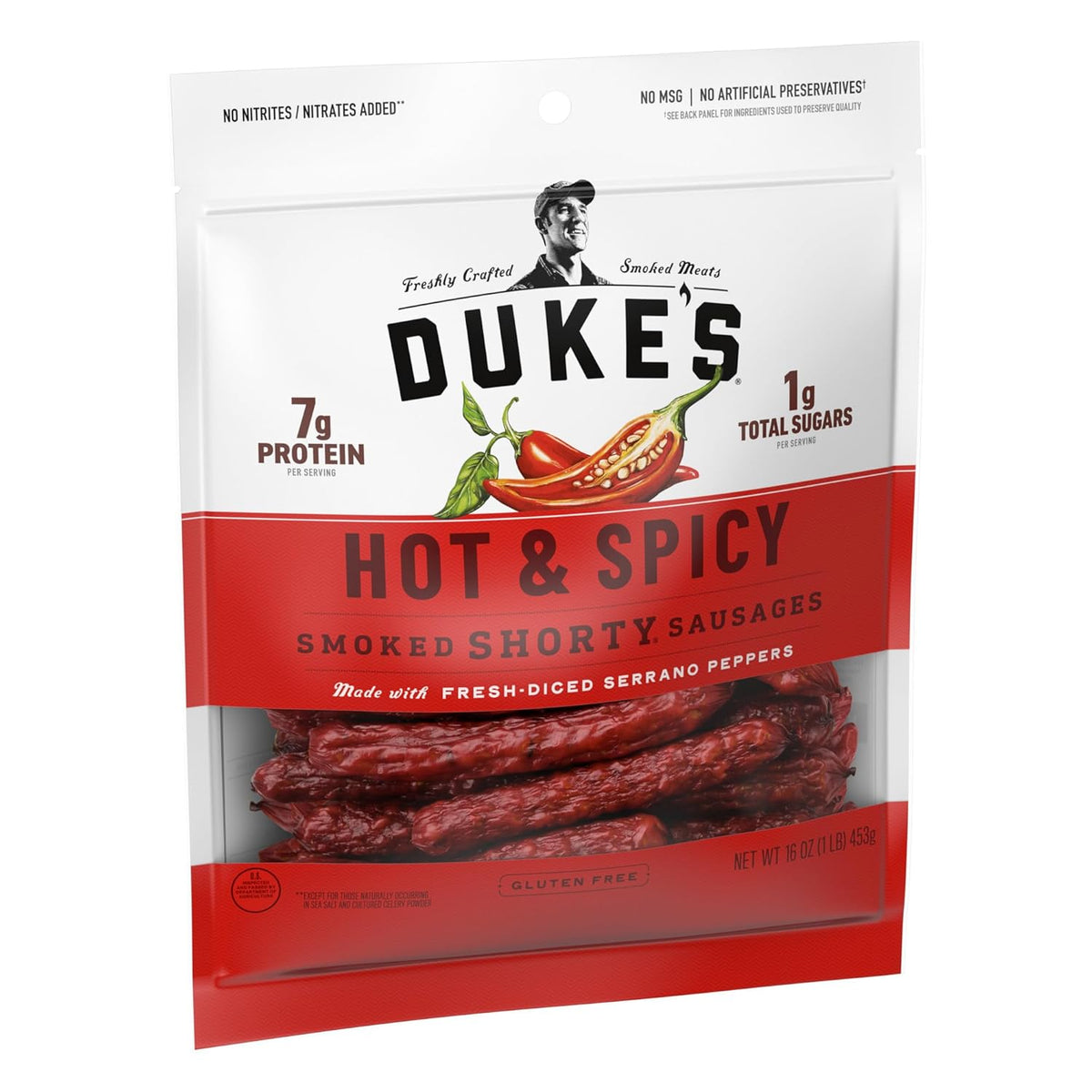 Duke's Pork Hot & Spicy Smoked Shorty Sausages, 7g Protein Per Serving, 16 oz.