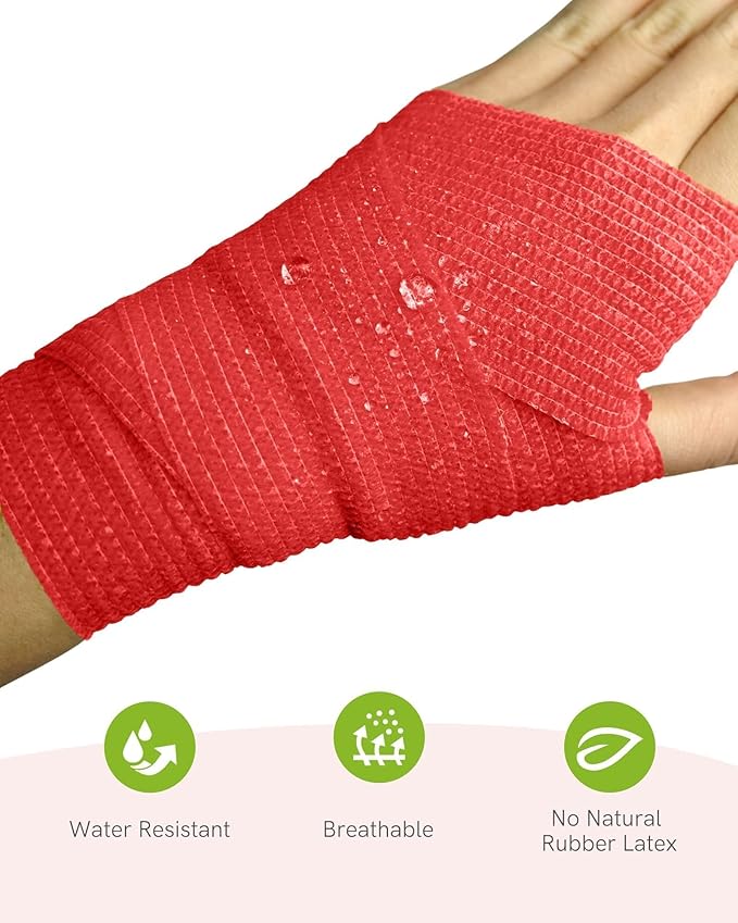 FriCARE Self Adhesive Bandage Wrap, Medical Tape in First Aid Kit, Cohesive Bandages for Wounds Sport Vet, FSA/HSA Eligible, 2 Inches X 5 Yards 16 Rolls, Rich