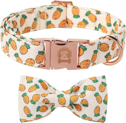 Easter Dog Collar with Bowtie, Cute Carrot Easter Dog Collar with Metal Buckle,Adjustable Soft Pet Collar for Small Medium Large Dogs