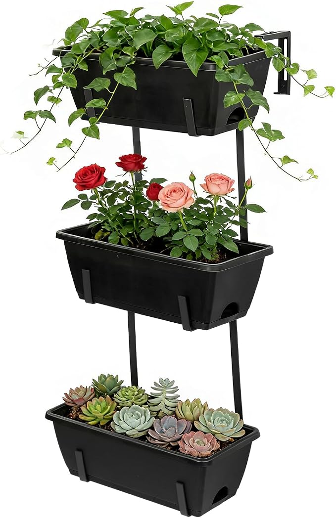 OYEAL Railing Planter Box 3 Tier Vertical Window Boxes Planter Outdoor