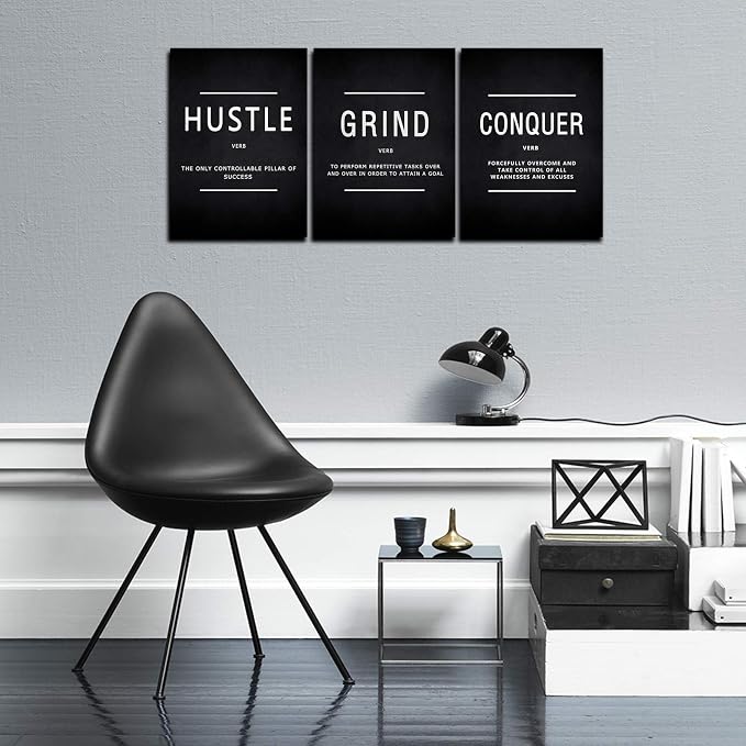 KAWAHONE Success Quotes Wall Art, Grind Hustle Conquer Motivation Wall Poster